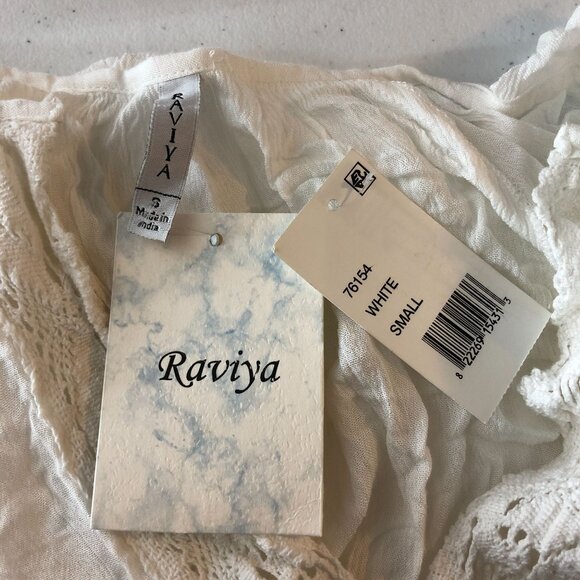 Raviya Swim Cover Up Dress Mini Long Bell Sleeve Crinkle V Neck Crochet White S - Picture 3 of 5
